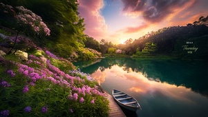 唯美夕阳湖景