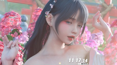粉色花丛美女