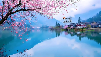 4k湖边樱花树