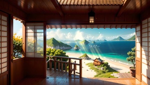 4K唯美治愈海景木屋房间