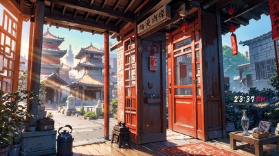 4K国风城镇街道