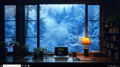 窗外雪森林主题