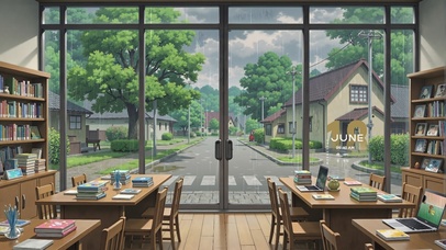 下雨天在图书馆里躲雨