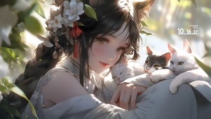 少女和猫咪 夏