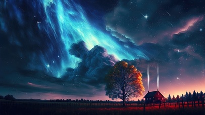 4K唯美治愈梦幻星空田野木屋