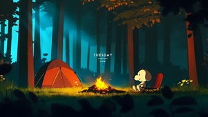 夜晚林间露营