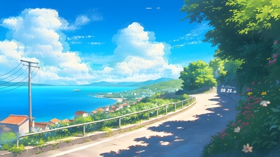 4K春日海景公路小镇