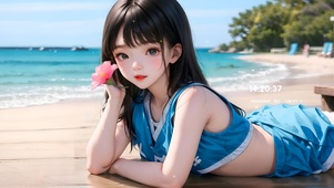 4k沙滩日光浴女孩