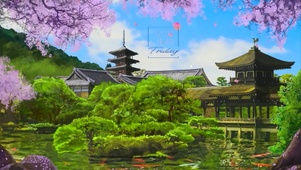 唯美治愈樱花塔风景