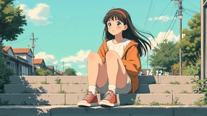 石阶上的女孩