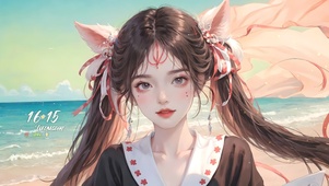 海滩可爱少女 