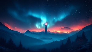 极光下的灯塔