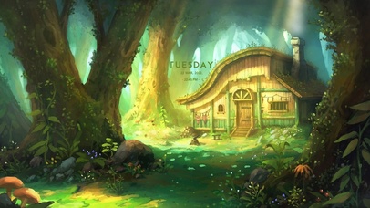 午后阳光森林小木屋