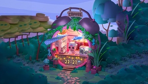 4k 治愈可爱森林小兔咖啡屋