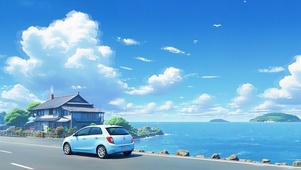 海边小屋和汽车