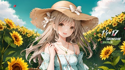 草帽向日葵田少女