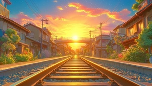 黄昏落日静谧治愈铁路