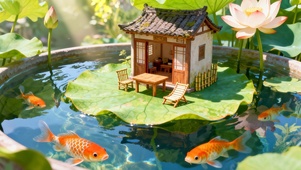 水缸中的微观荷花小屋