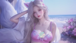 海边可爱猫耳朵女孩
