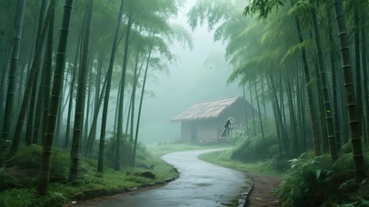 雨天竹林小屋