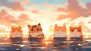 可爱海滩小萌猫
