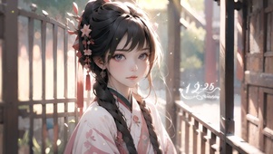 后院汉服清秀少女