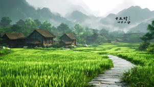春雨麦田乡村