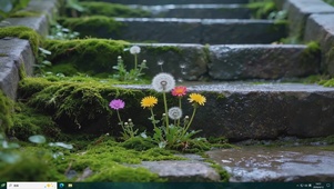 雨天青苔蒲公英