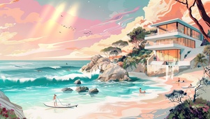 夏日冲浪海边度假别墅