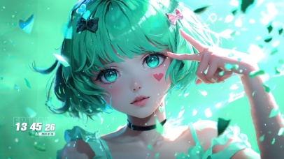 二次元短发绿色女孩