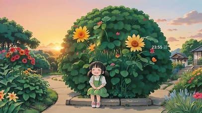 落日风景 小女孩