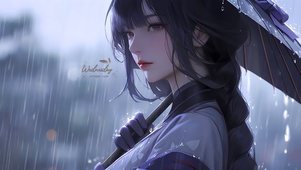 雨中深情的女孩