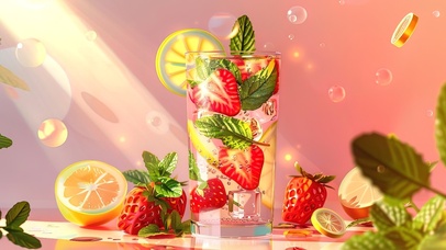 夏日冰爽草莓苏打