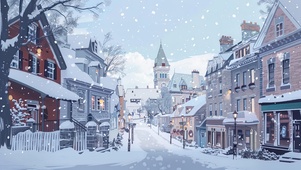 静谧雪景街道与建筑
