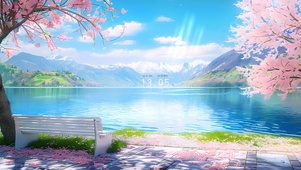 幽静樱花湖畔	
