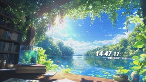 蓝天白云树木河流