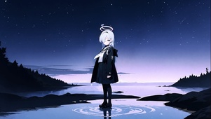 夜晚湖边少女