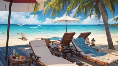 夏日海边沙滩椅