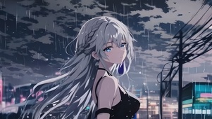 城市雨中少女