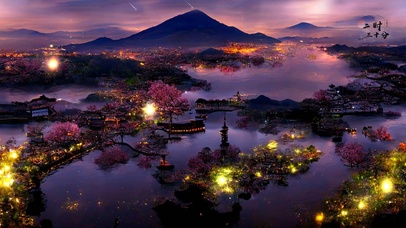 樱花古镇水乡夜