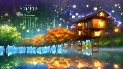 4K油画星星雨中的小屋（互动）