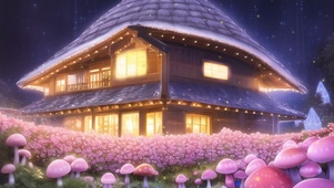 夜晚蘑菇小屋