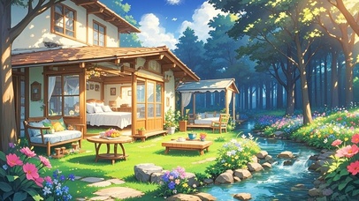 森林溪边小屋