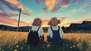 夕阳唯美草原少女
