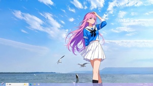 海边吹风的少女