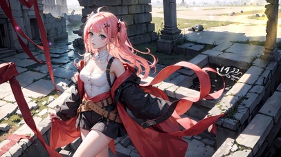 粉发阳光飘逸女孩