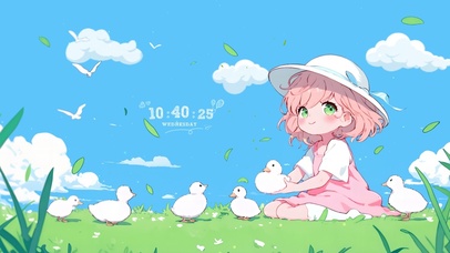 呆萌小女孩和鸭子