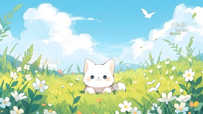 花丛治愈小白猫