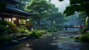 古风落雨庭院