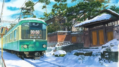 4K唯美治愈日系动漫列车雪景